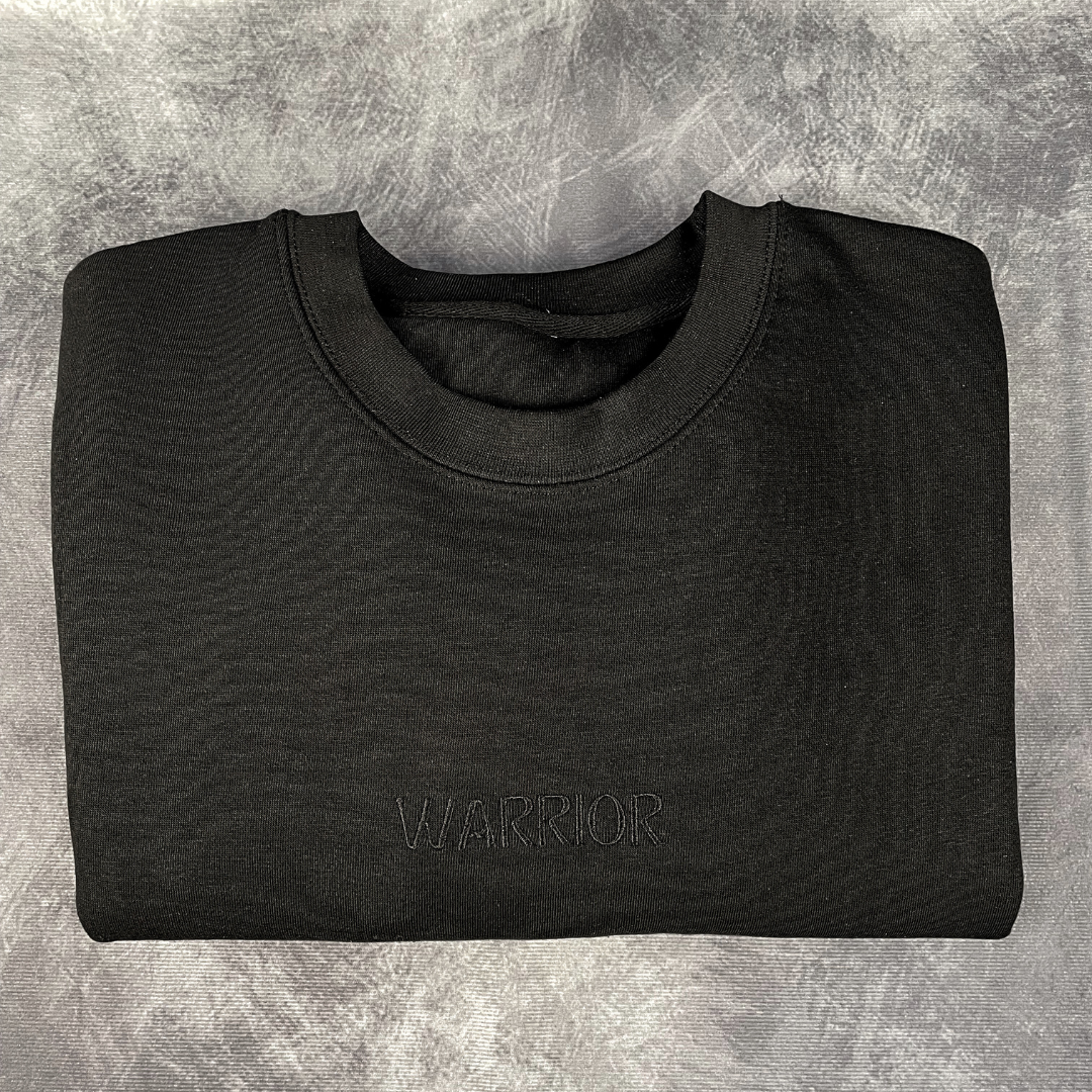 WARRIOR...For Life (Black on Black Embroidery) Crewneck